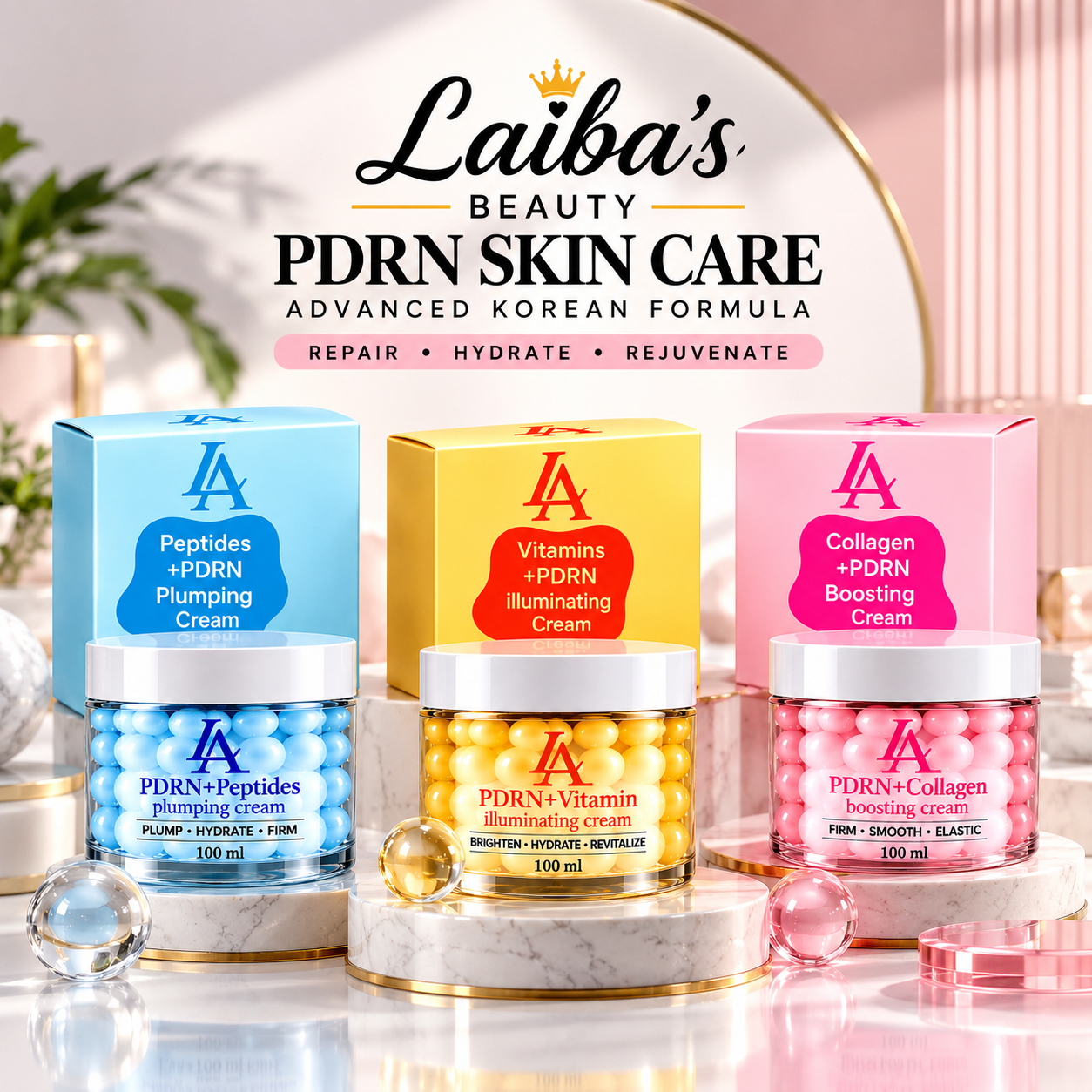 Bundle of 3 PDRN Moisturising Korean Glass Skin Cream (100 ML)